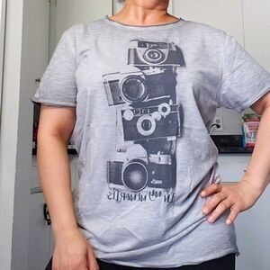 ORGANICATION T-Shirt Antique camera printing 100%  ORGANIC COTTON, Size L